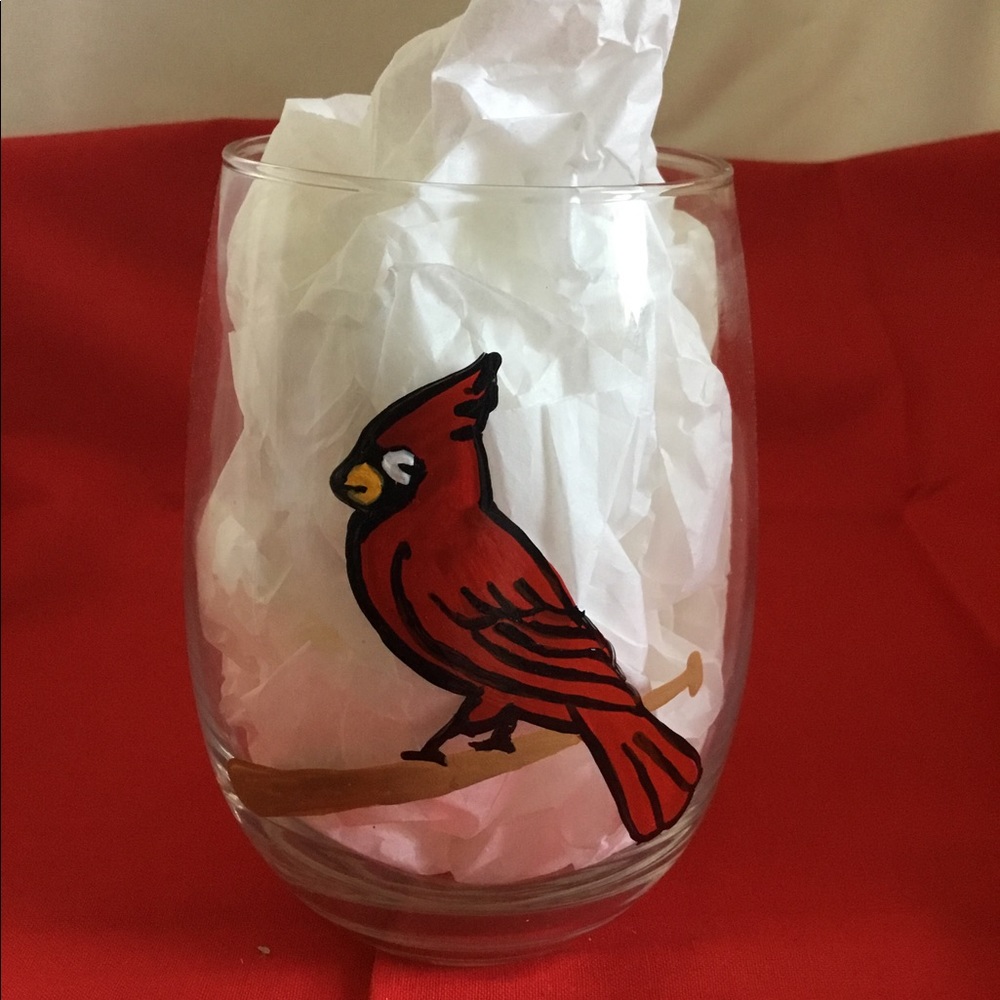 St Louis Cardinals unstemmed wine glass handpaint